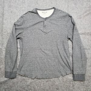 Madewell Shirt Mens Medium Doubledown Henley Tee in Heather Gray Slim Stripe